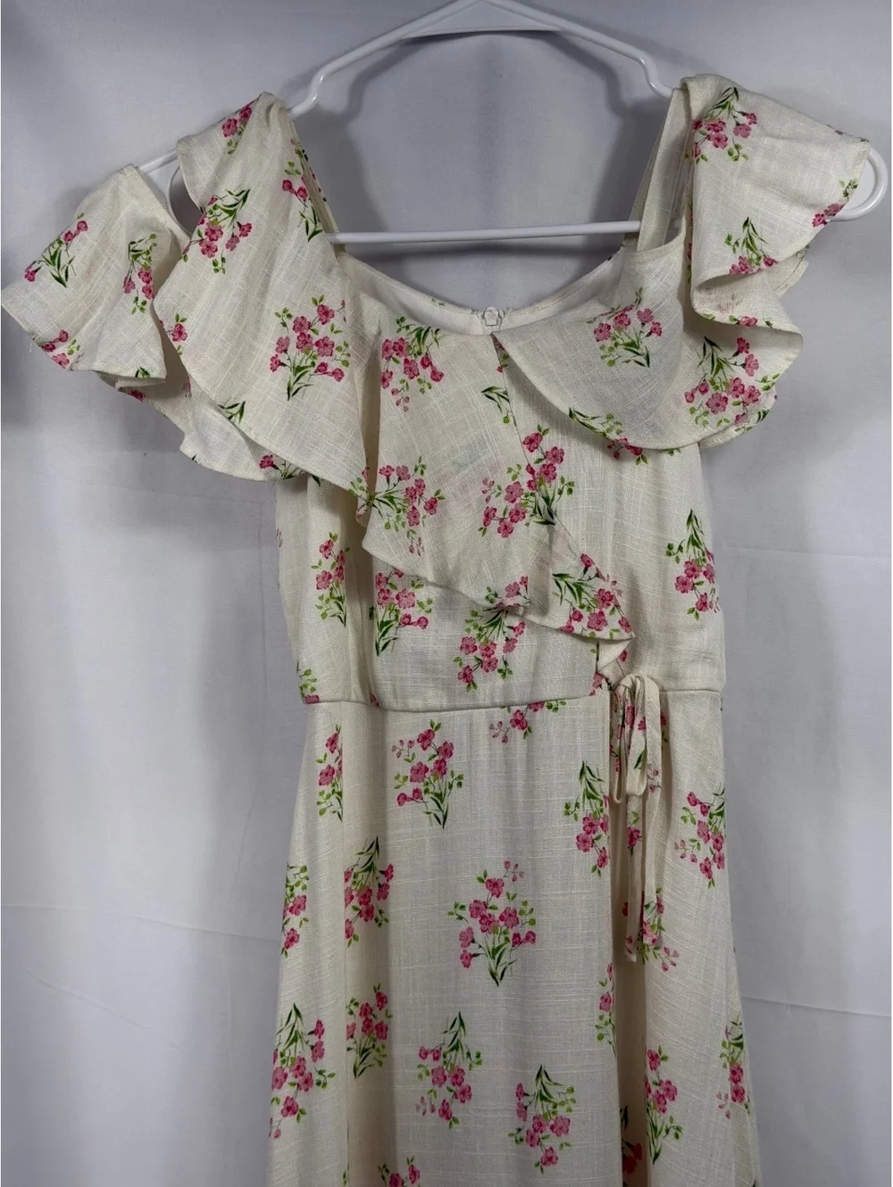 GB Girls Size 7 Ivory Pink Floral Ruffle Romper Jumpsuit